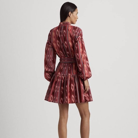 Lauren Ralph Lauren Geo Stripe Belted Cotton Voile Dress Boho Southwestern - Picture 2 of 12